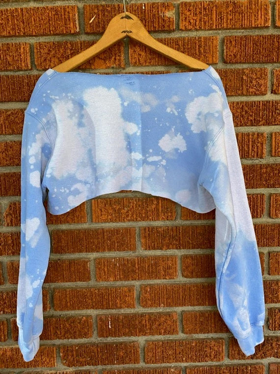 Handmade Spelman College Off Shoulder Super Crop Distressed Sweatshirt