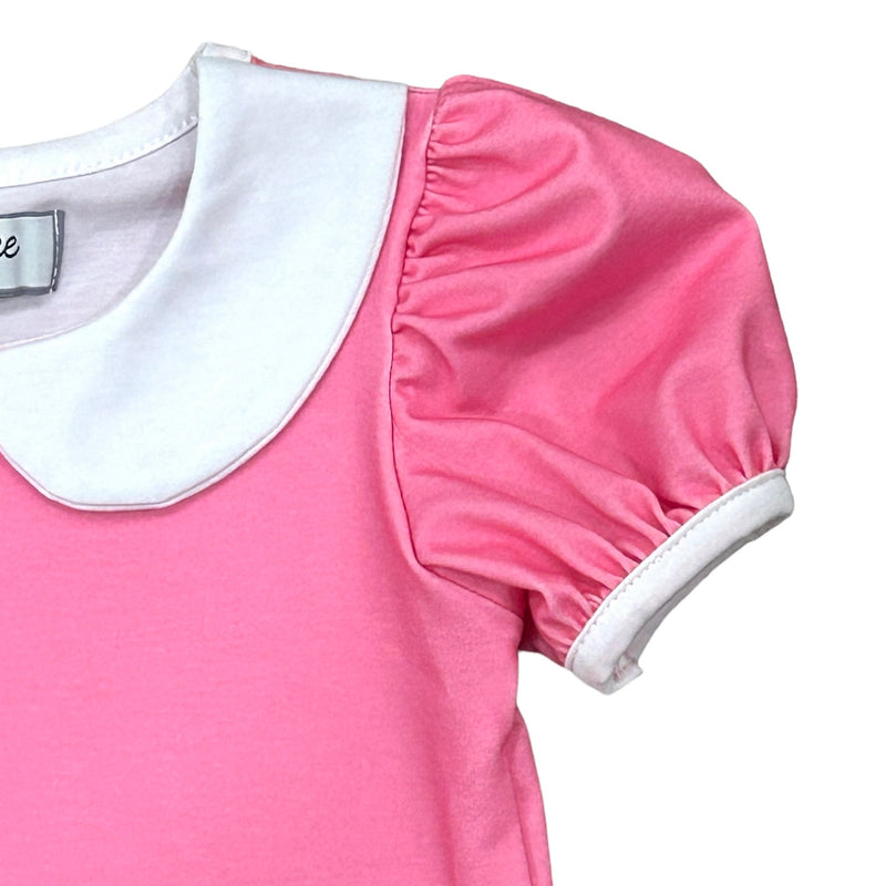 Peter Pan Puff Sleeve Tee - Pink/White