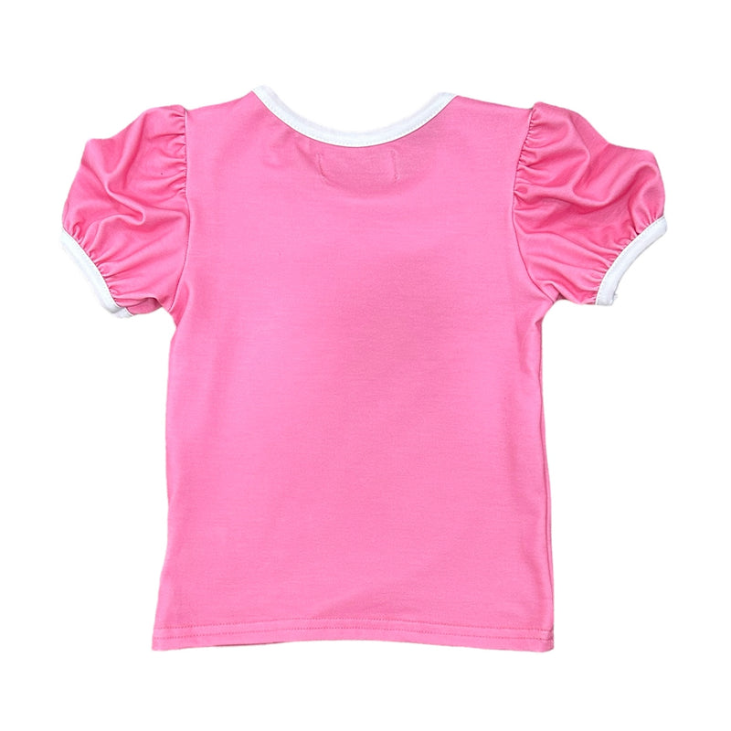 Peter Pan Puff Sleeve Tee - Pink/White