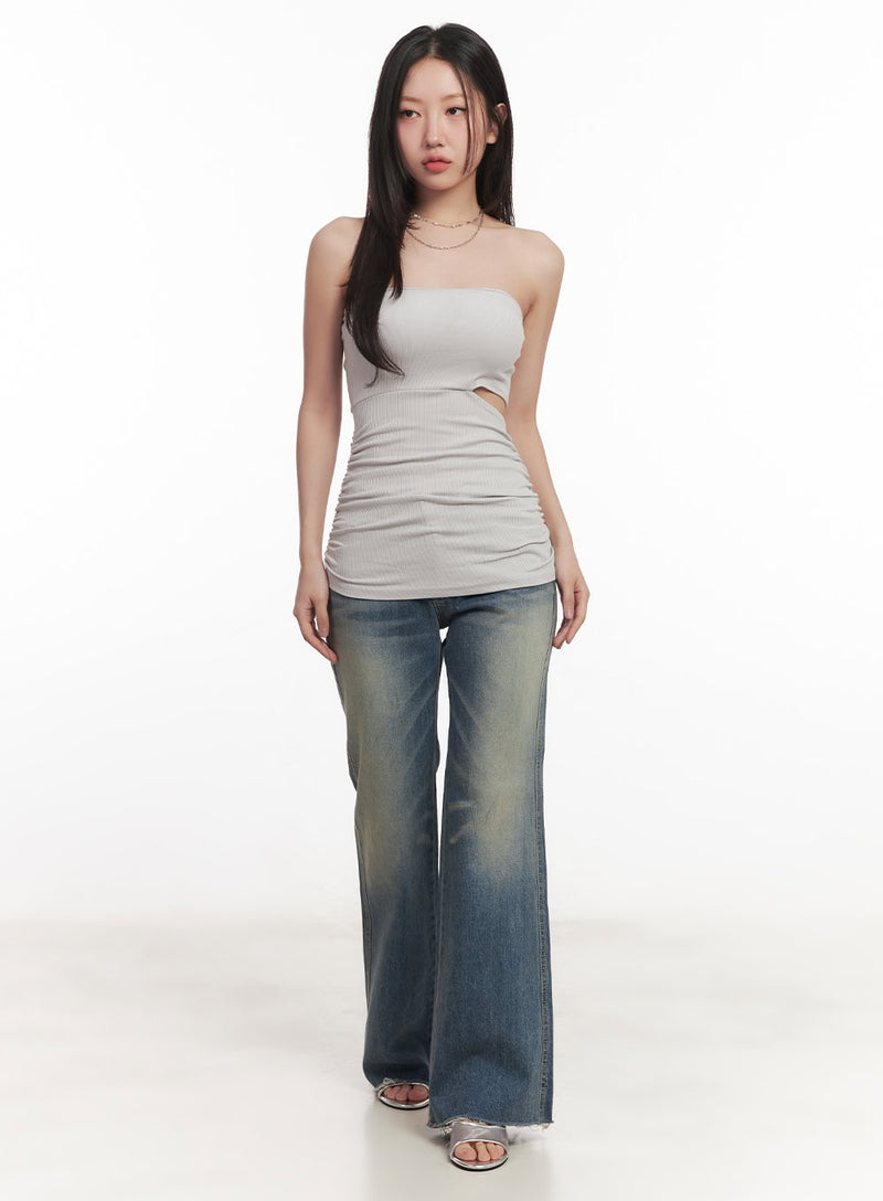 Long Shirred Cut-Out Tube Top CA530
