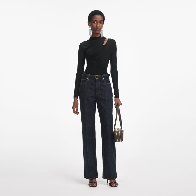 Black Cut Out Viscose Knit Top