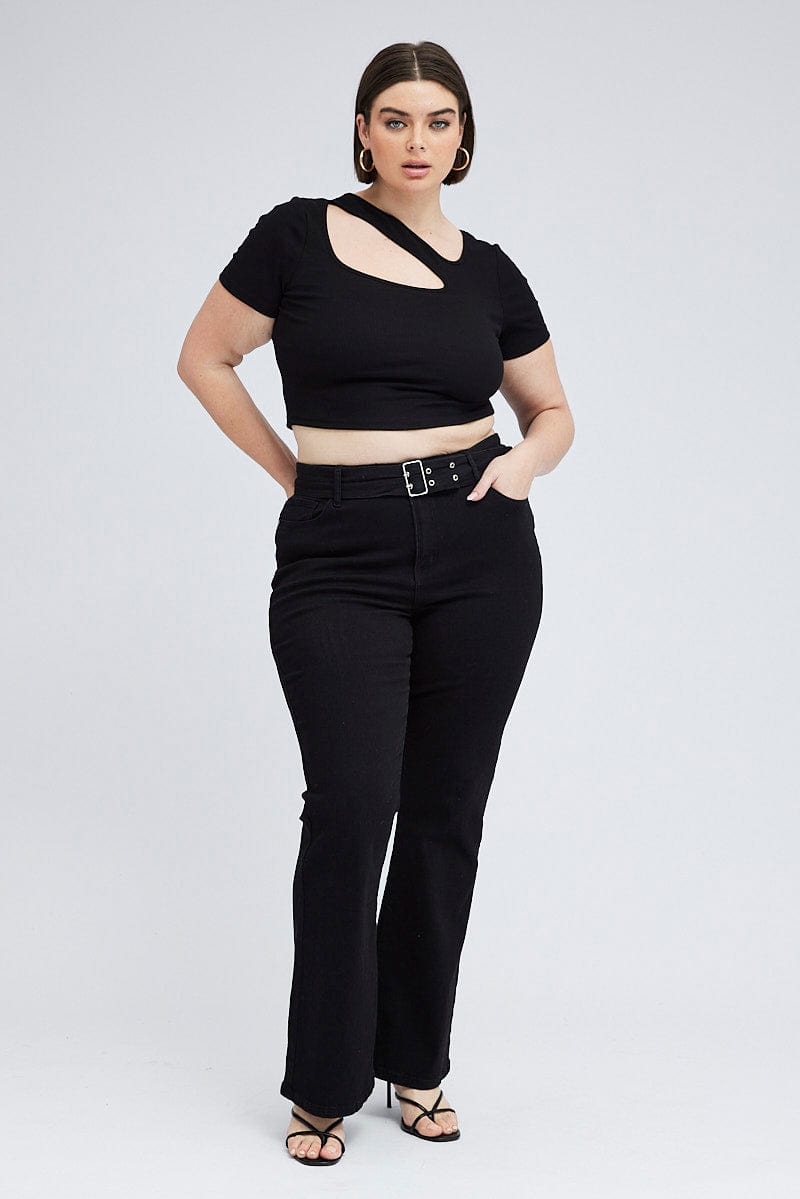 Black Cut Out Top Short Sleeve