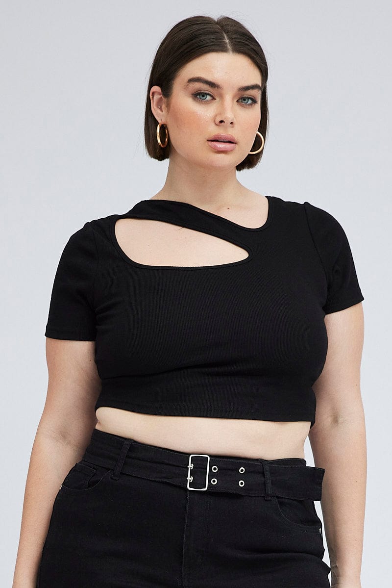 Black Cut Out Top Short Sleeve