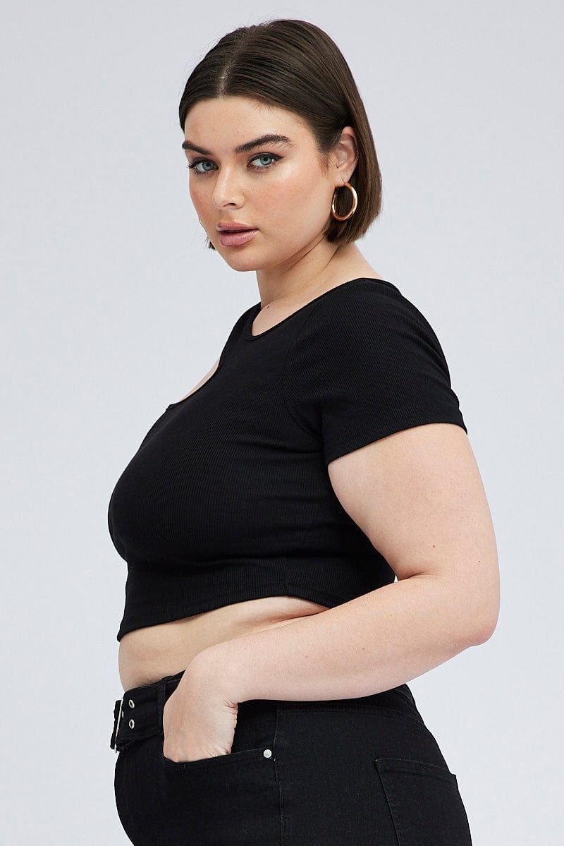 Black Cut Out Top Short Sleeve