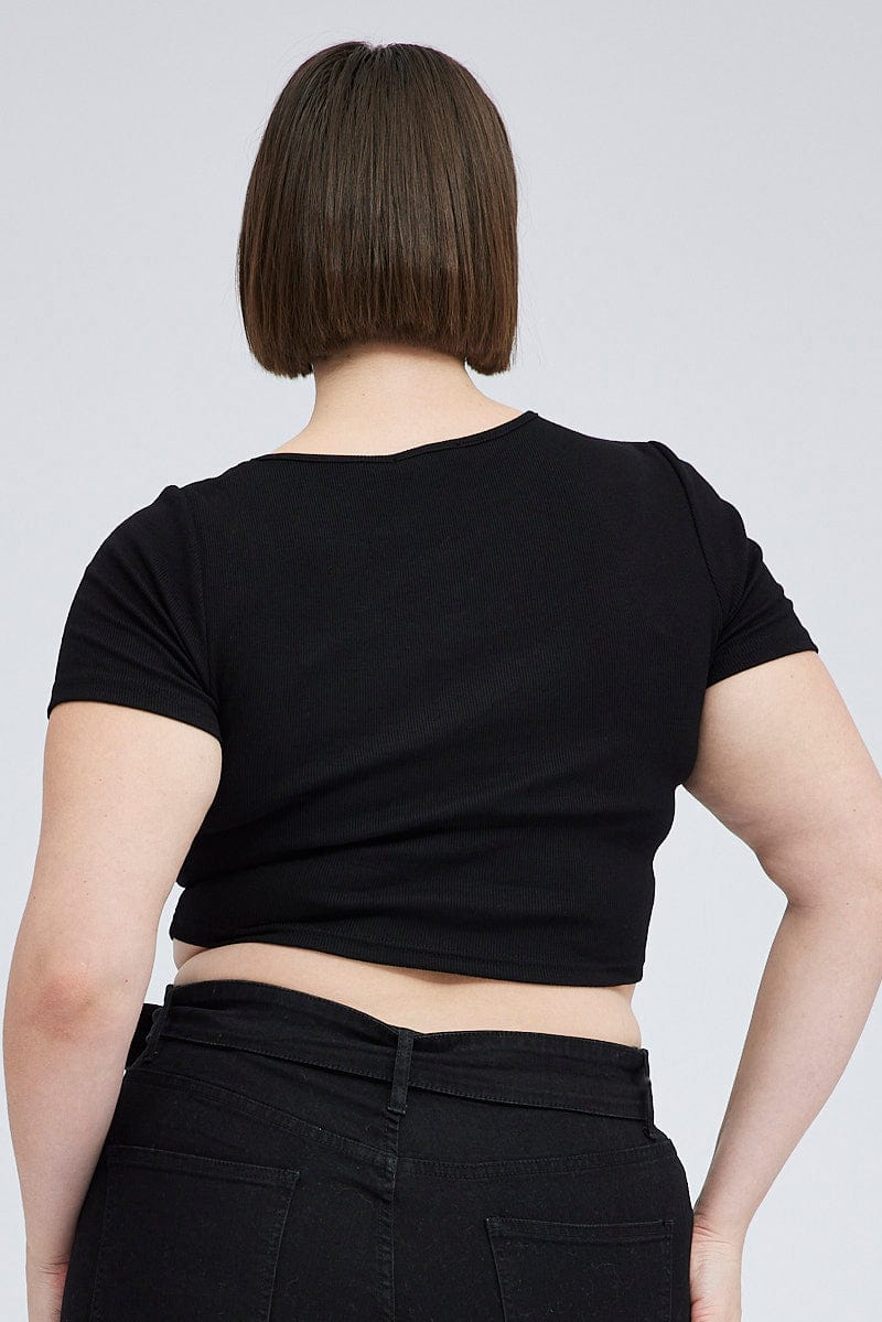 Black Cut Out Top Short Sleeve