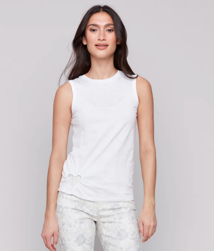 Sleeveless Crew Neck Top w/ Heart Cut Out