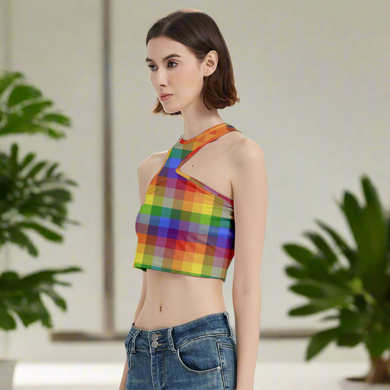 Colorful Plaid Cut Out Crop Top for Women