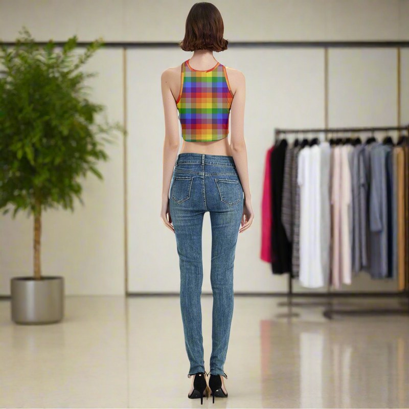 Colorful Plaid Cut Out Crop Top for Women