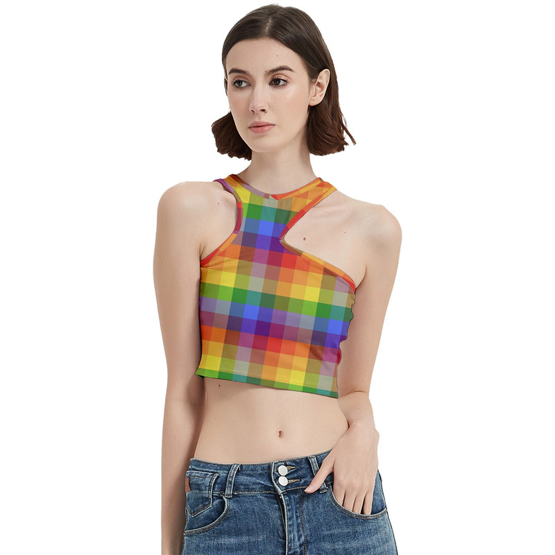 Colorful Plaid Cut Out Crop Top for Women