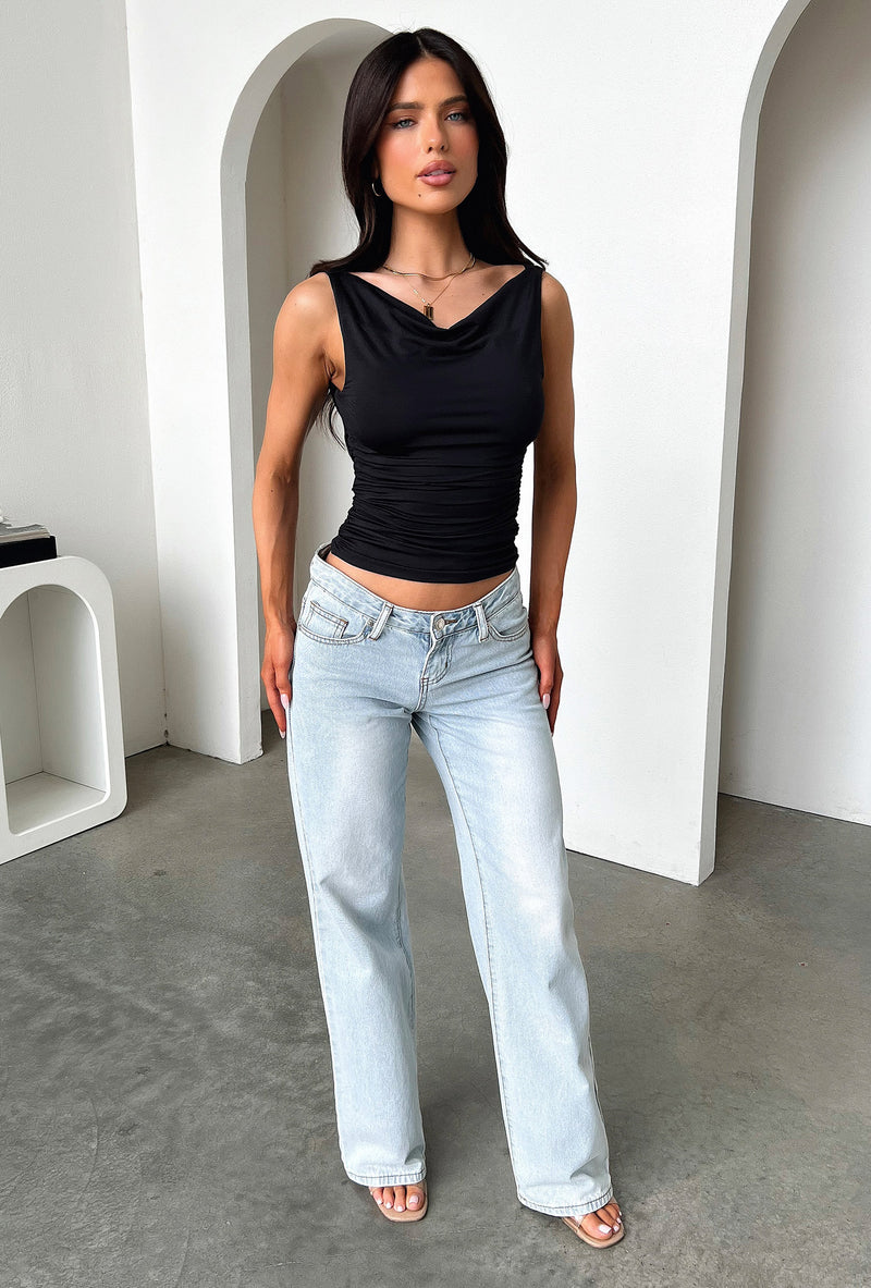 Russo Backless Cowl Neck Top - Black