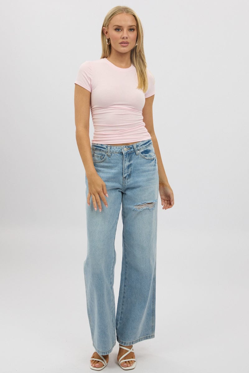 Pink T Shirt Short Sleeve Crew Neck Modal
