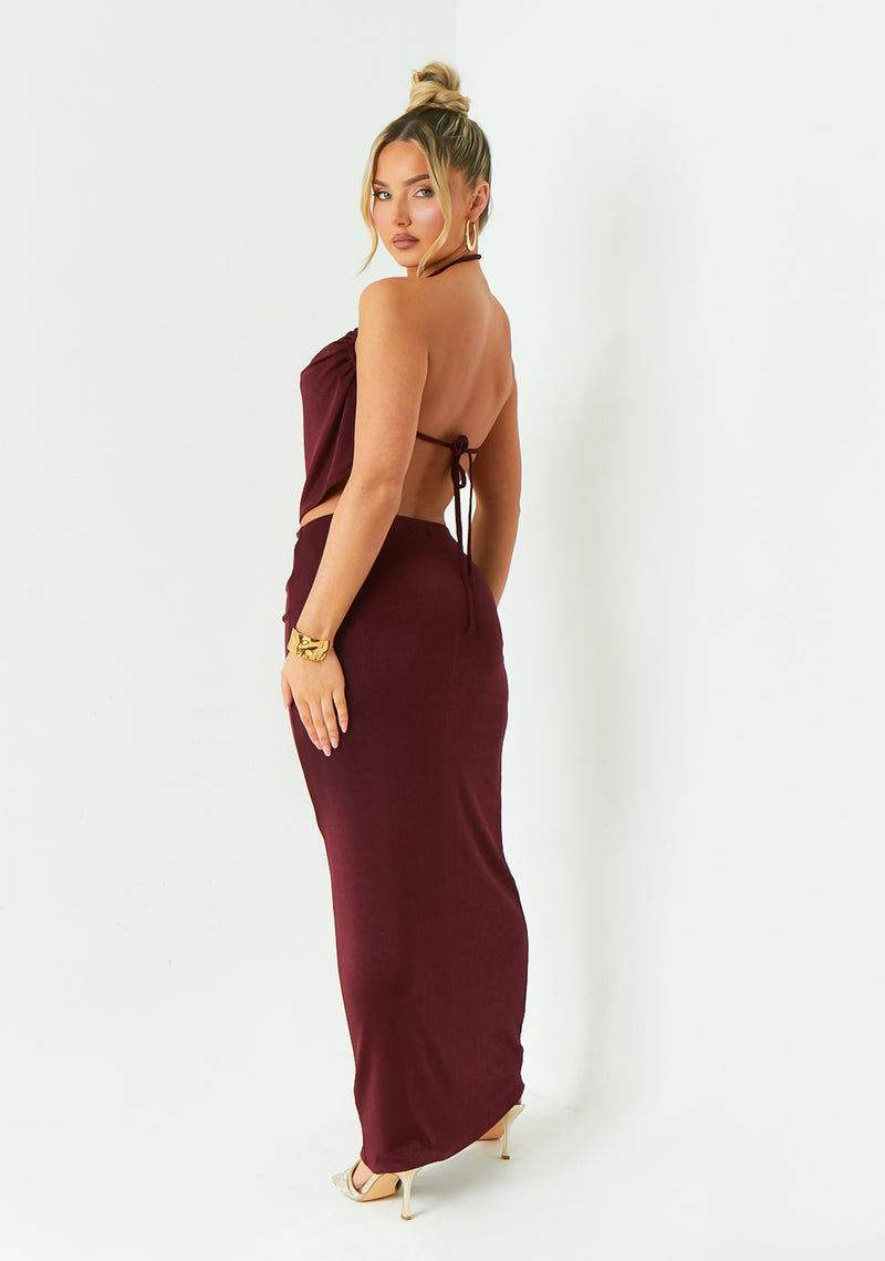 Lucy Wine Cowl Backless Top
