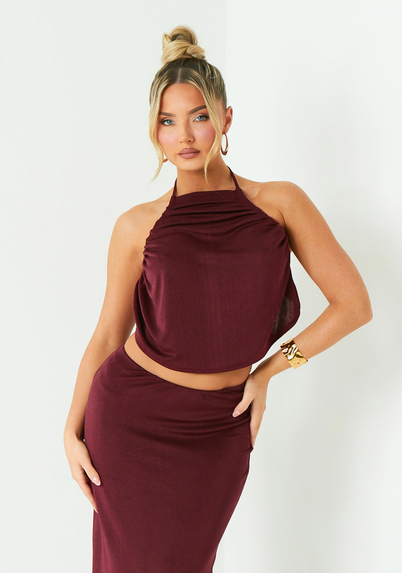 Lucy Wine Cowl Backless Top