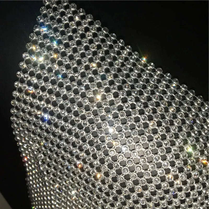 Women's Glitter Rhinestone Backless Crop Top - V-Neck Festival Party Tank, Summer Evening Metal Bralette