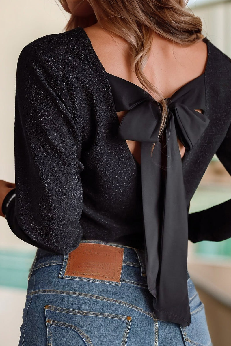 Valentine Sweet Bowknot Backless V Neck Top