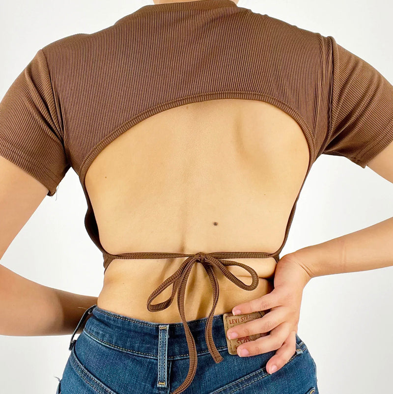Backless Tie Crop - BROWN