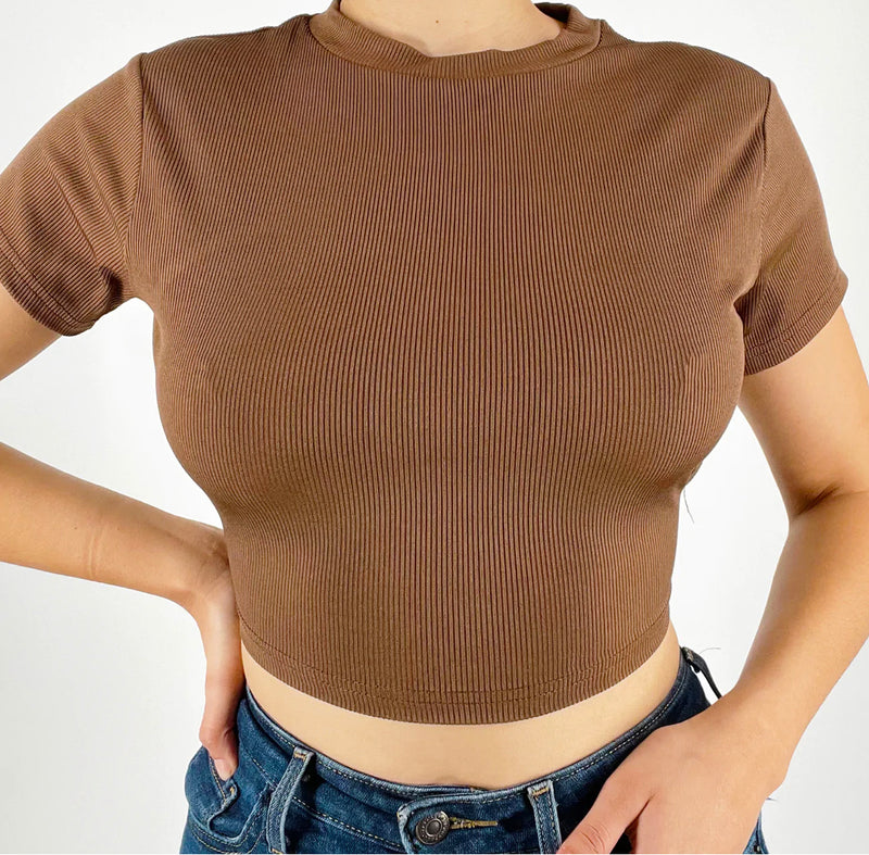 Backless Tie Crop - BROWN