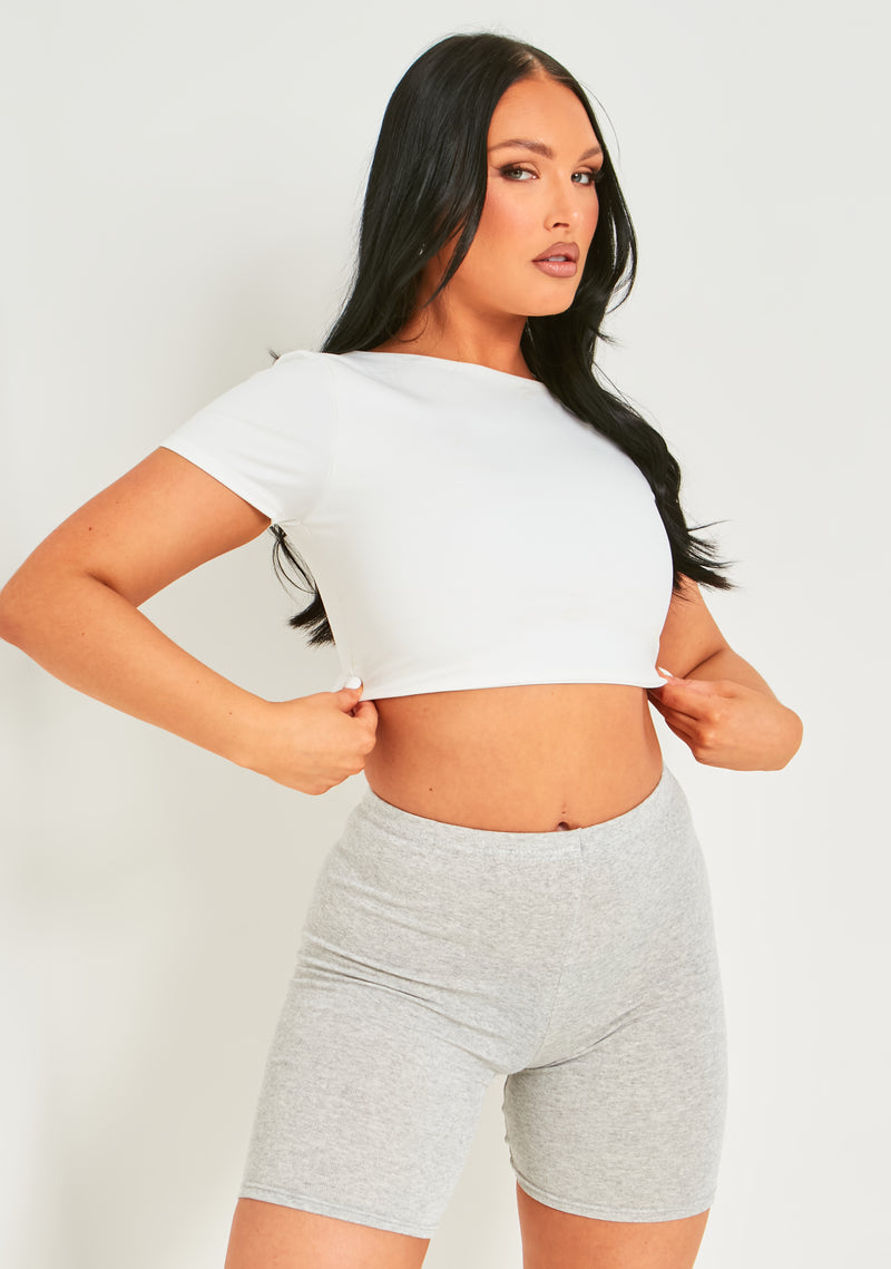 Elle White Premium Sculpt Backless Crop Top