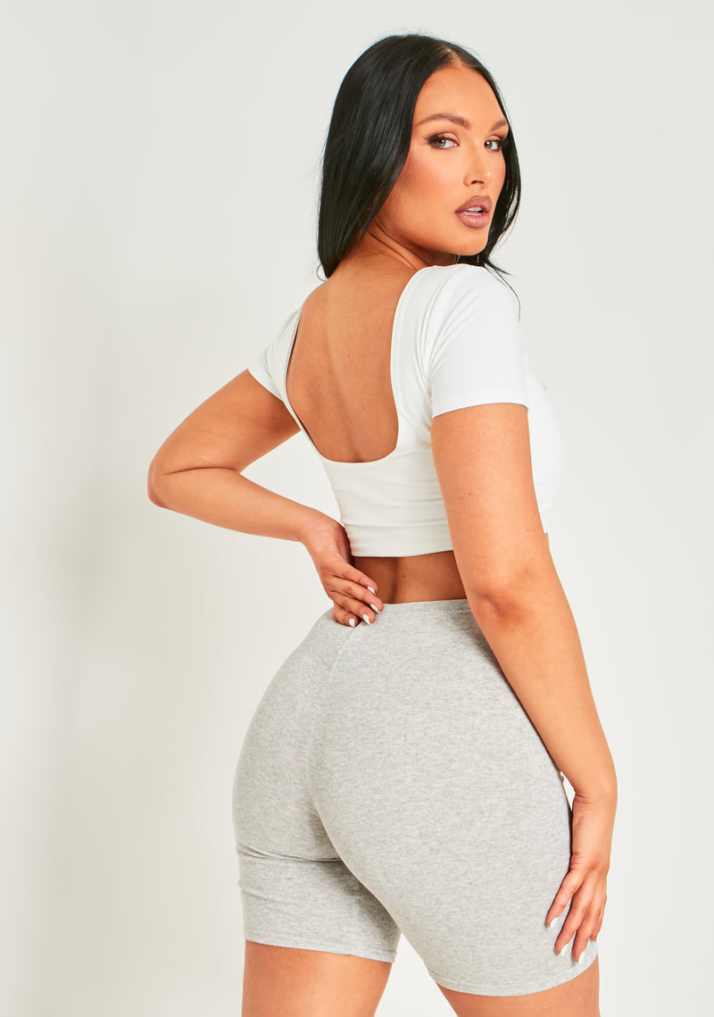 Elle White Premium Sculpt Backless Crop Top