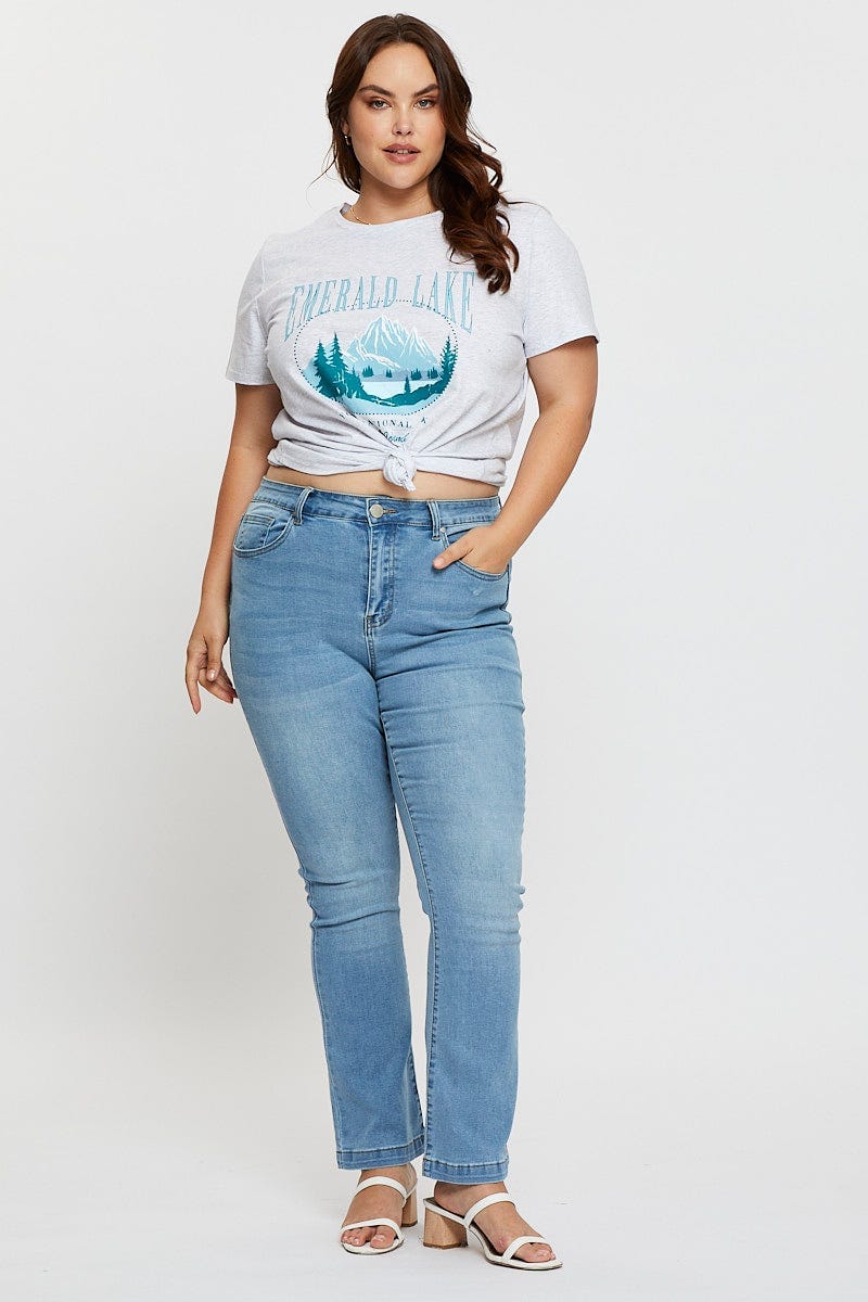 Grey Graphic T-shirt Crew Neck Short Sleeve Cotton