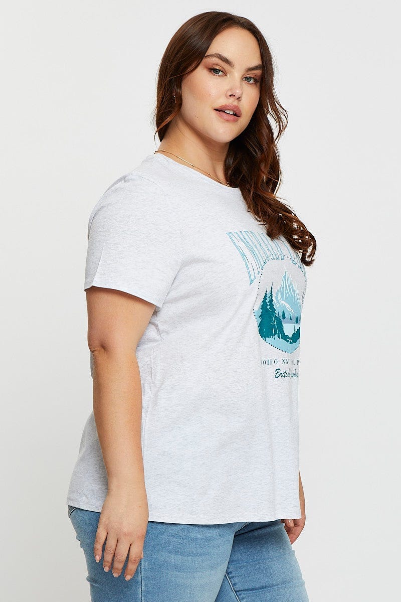 Grey Graphic T-shirt Crew Neck Short Sleeve Cotton
