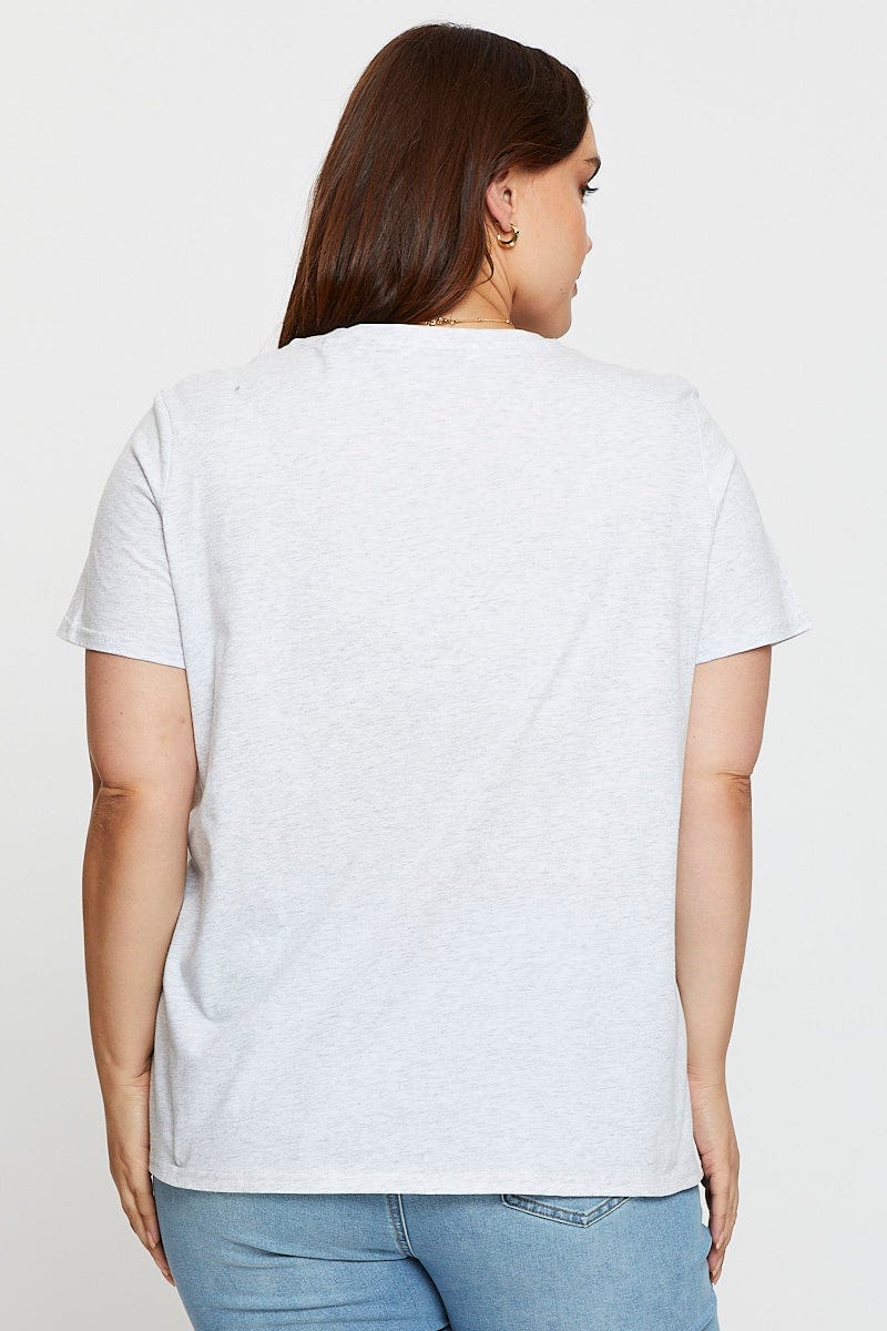 Grey Graphic T-shirt Crew Neck Short Sleeve Cotton