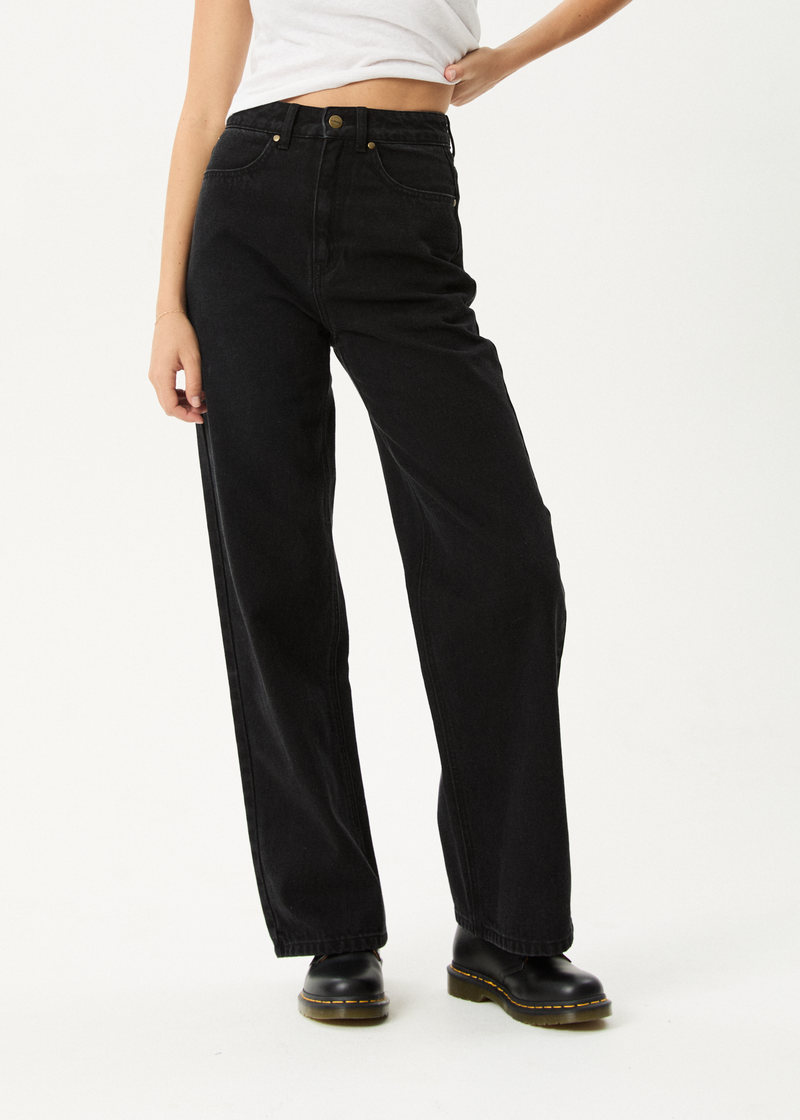 AFENDS Womens Bella - Denim Wide Leg Baggy Jean - Washed Black