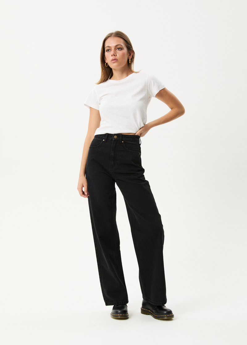 AFENDS Womens Bella - Denim Wide Leg Baggy Jean - Washed Black