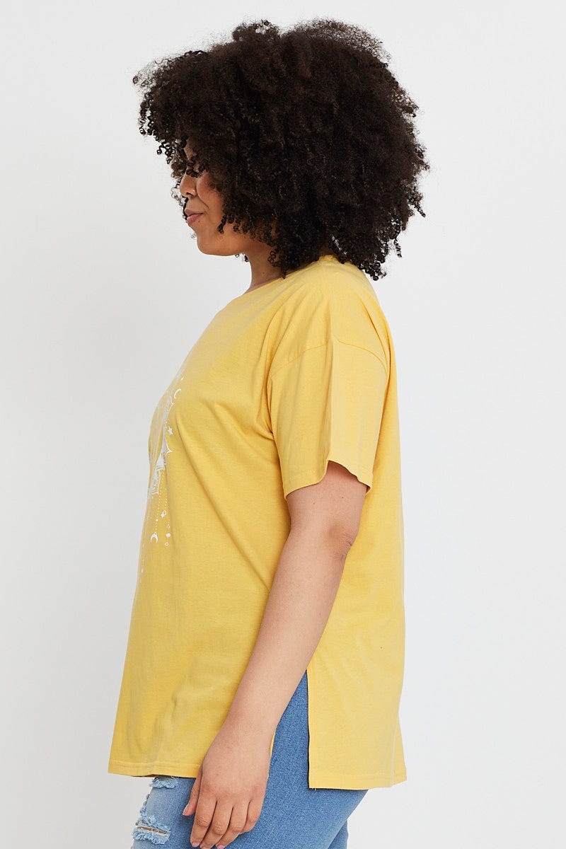 Yellow Graphic T-shirt Star Dust Short Sleeve Cotton