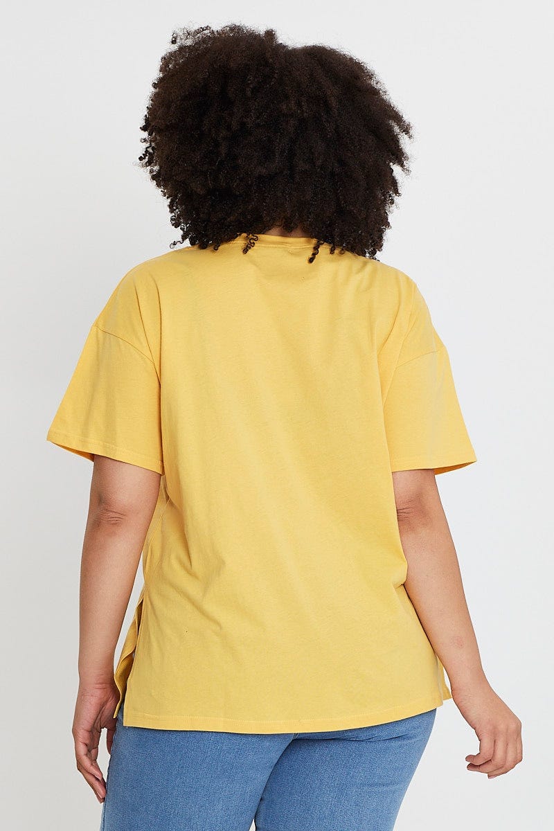 Yellow Graphic T-shirt Star Dust Short Sleeve Cotton