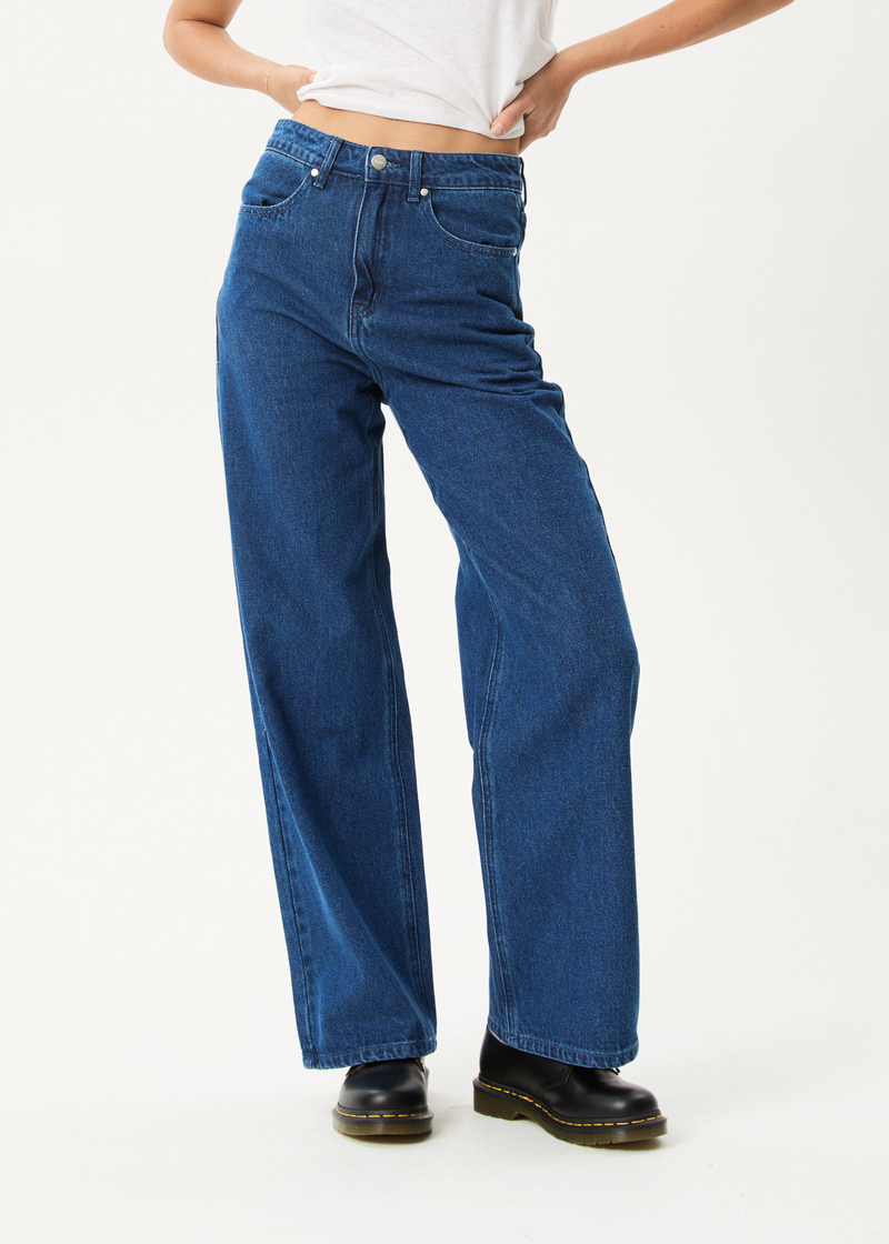 AFENDS Womens Bella - Denim Wide Leg Baggy Jean - Authentic Blue