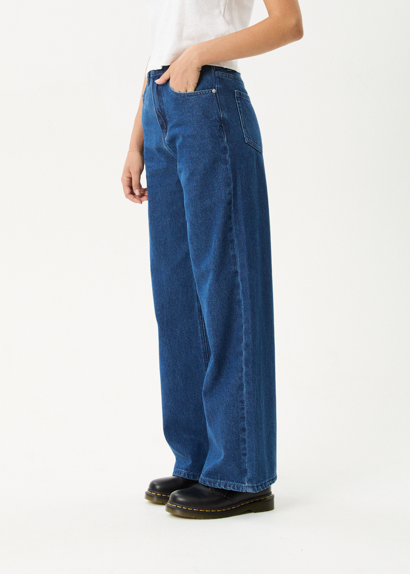 AFENDS Womens Bella - Denim Wide Leg Baggy Jean - Authentic Blue
