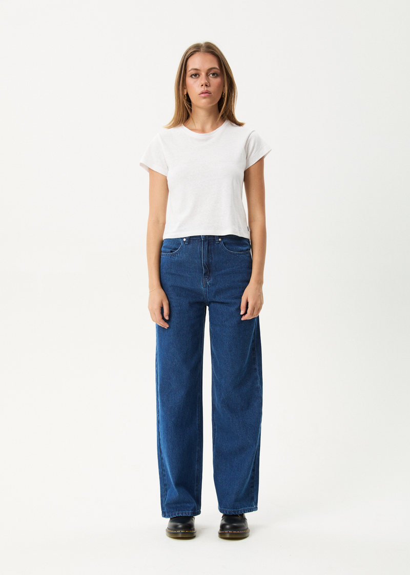 AFENDS Womens Bella - Denim Wide Leg Baggy Jean - Authentic Blue