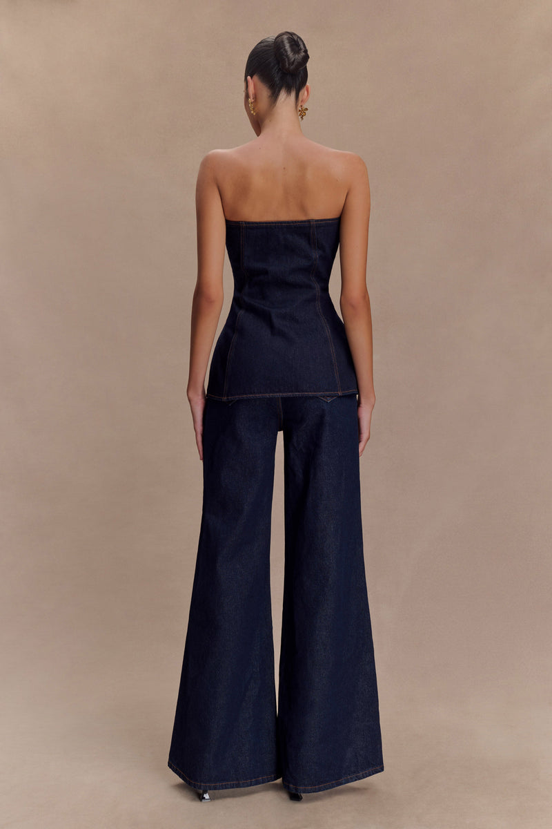 Jen Wide Leg Flare Denim Jeans - Indigo Blue