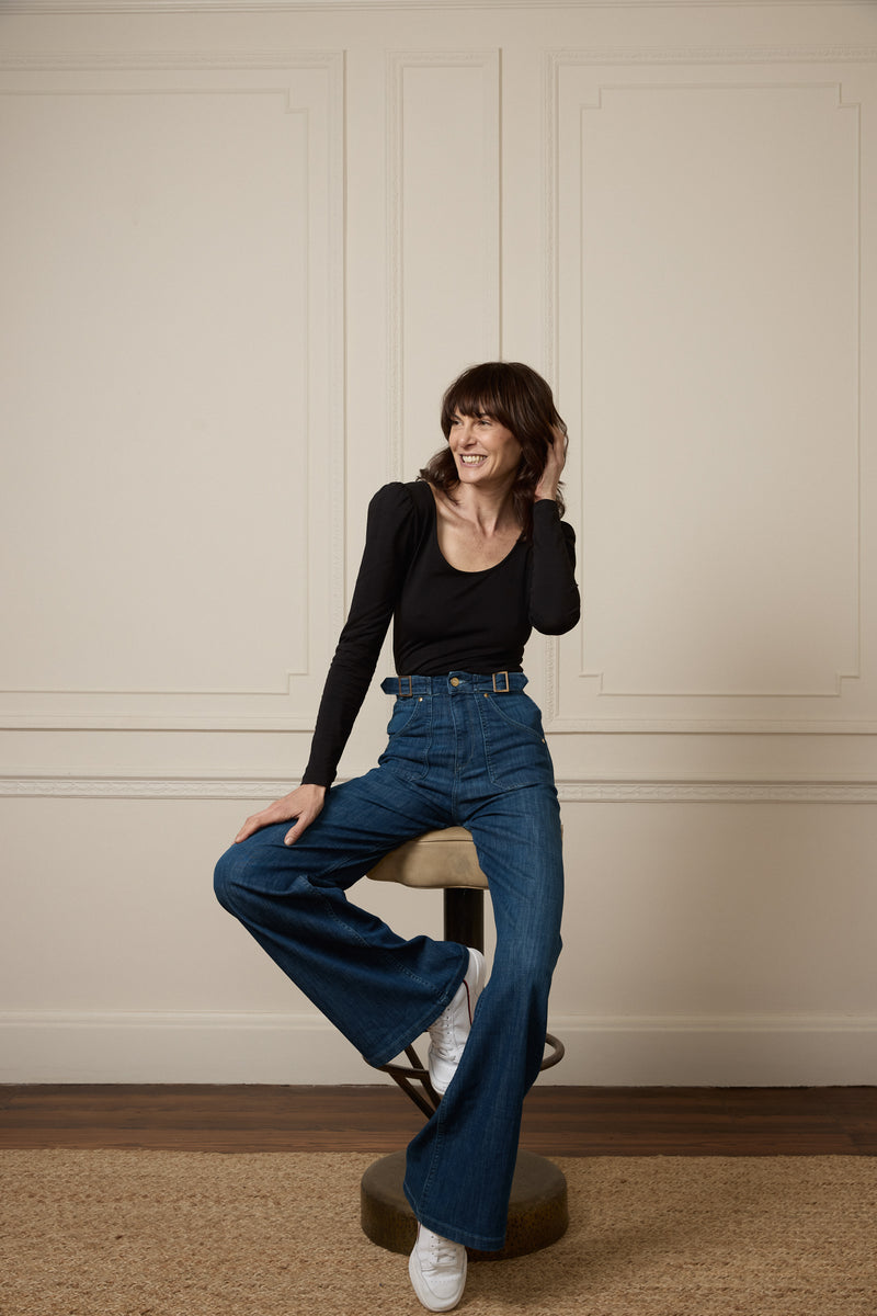 Minnie The High Top Full Length Wide Leg Flared Jeans | Moonlit Morning [Mid Wash Denim]