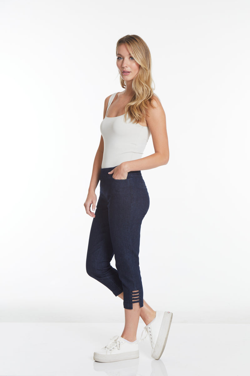Crop Pant with Real Pockets & Strap Hem Vents - Denim