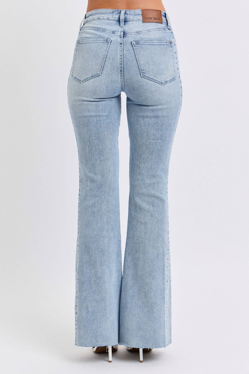 Judy Blue Mid Rise Button Fly Rhinestone Side Panel Detail Flare Denim Jeans 88895