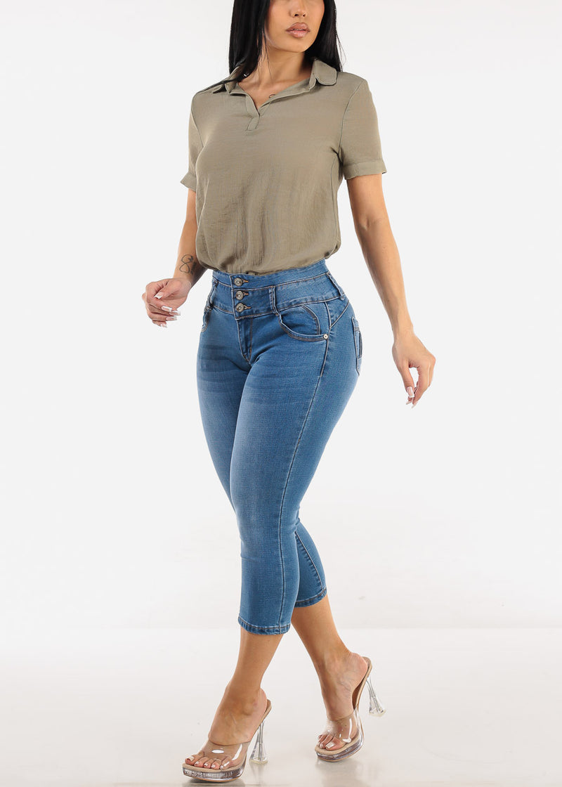 MX JEANS Stretchy Butt Lifting Mid Rise Denim Capris