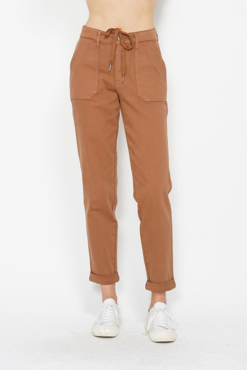 Judy Blue High Waist Garment Dyed Camel Double Cuff Jogger Denim Jeans 88857