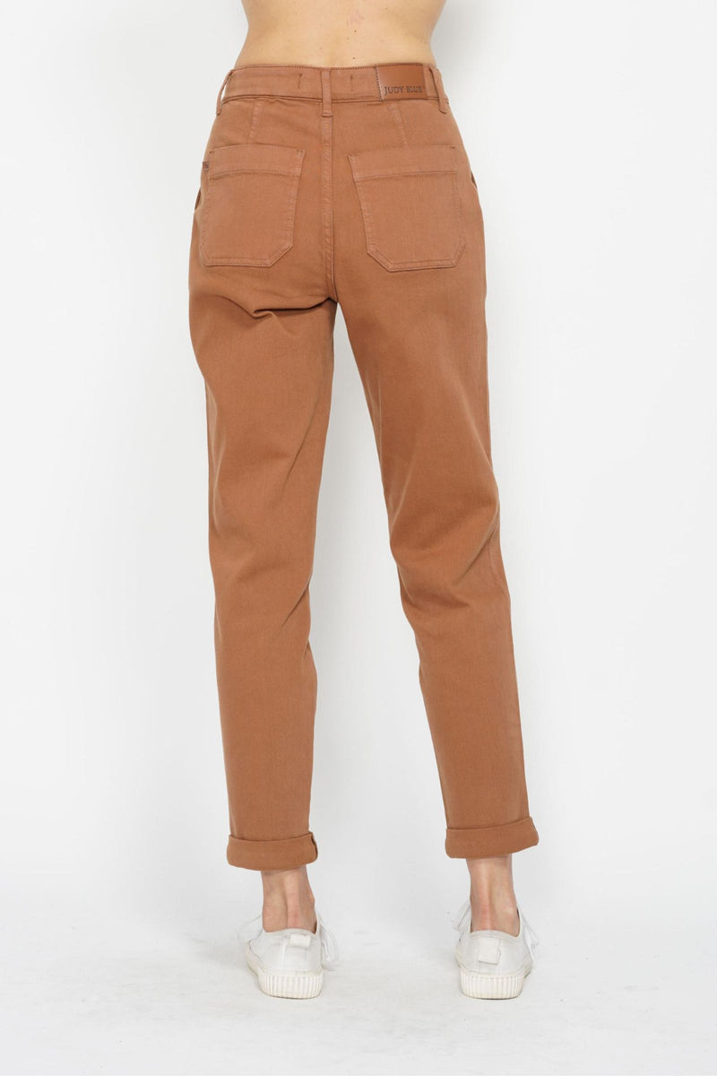 Judy Blue High Waist Garment Dyed Camel Double Cuff Jogger Denim Jeans 88857