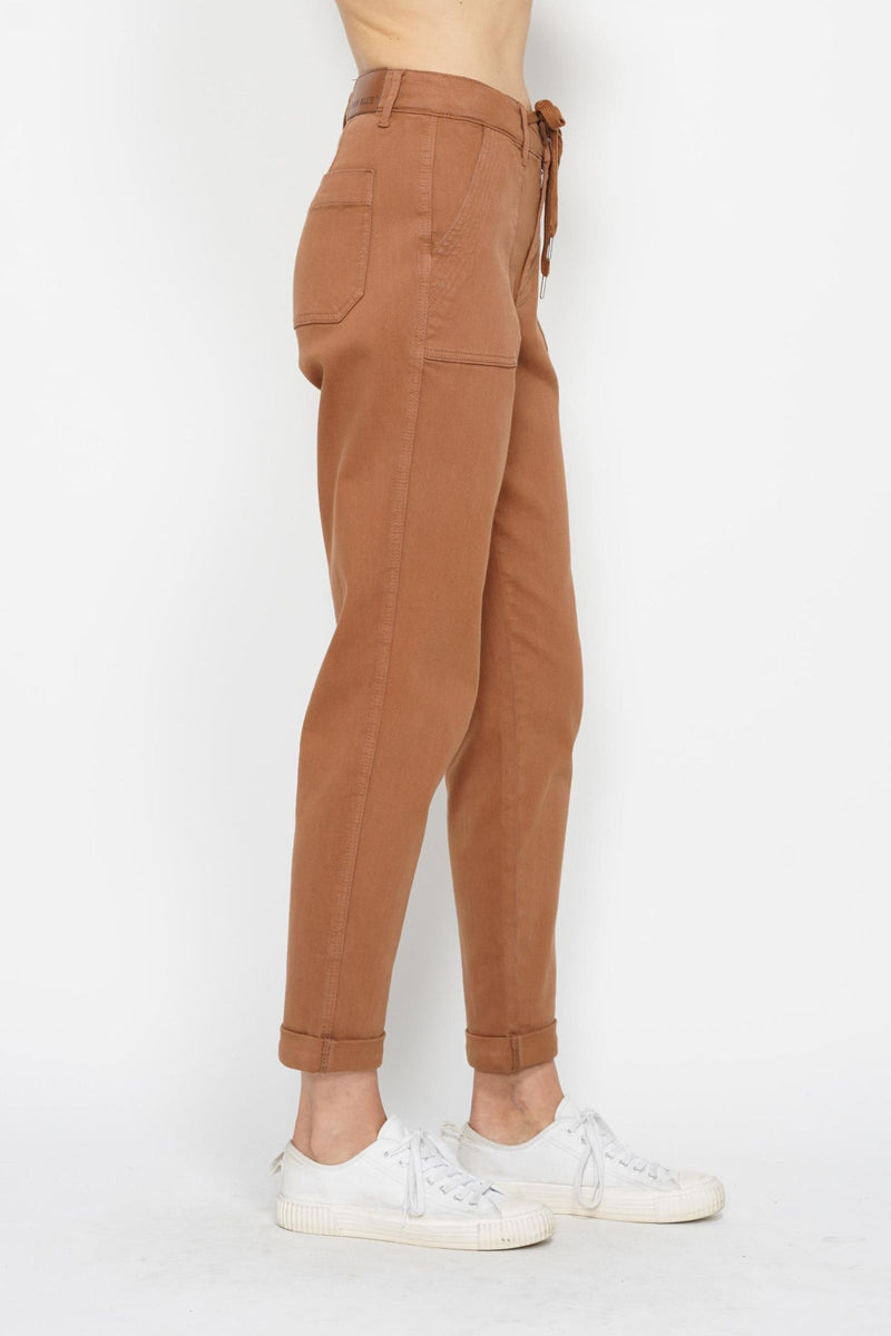 Judy Blue High Waist Garment Dyed Camel Double Cuff Jogger Denim Jeans 88857