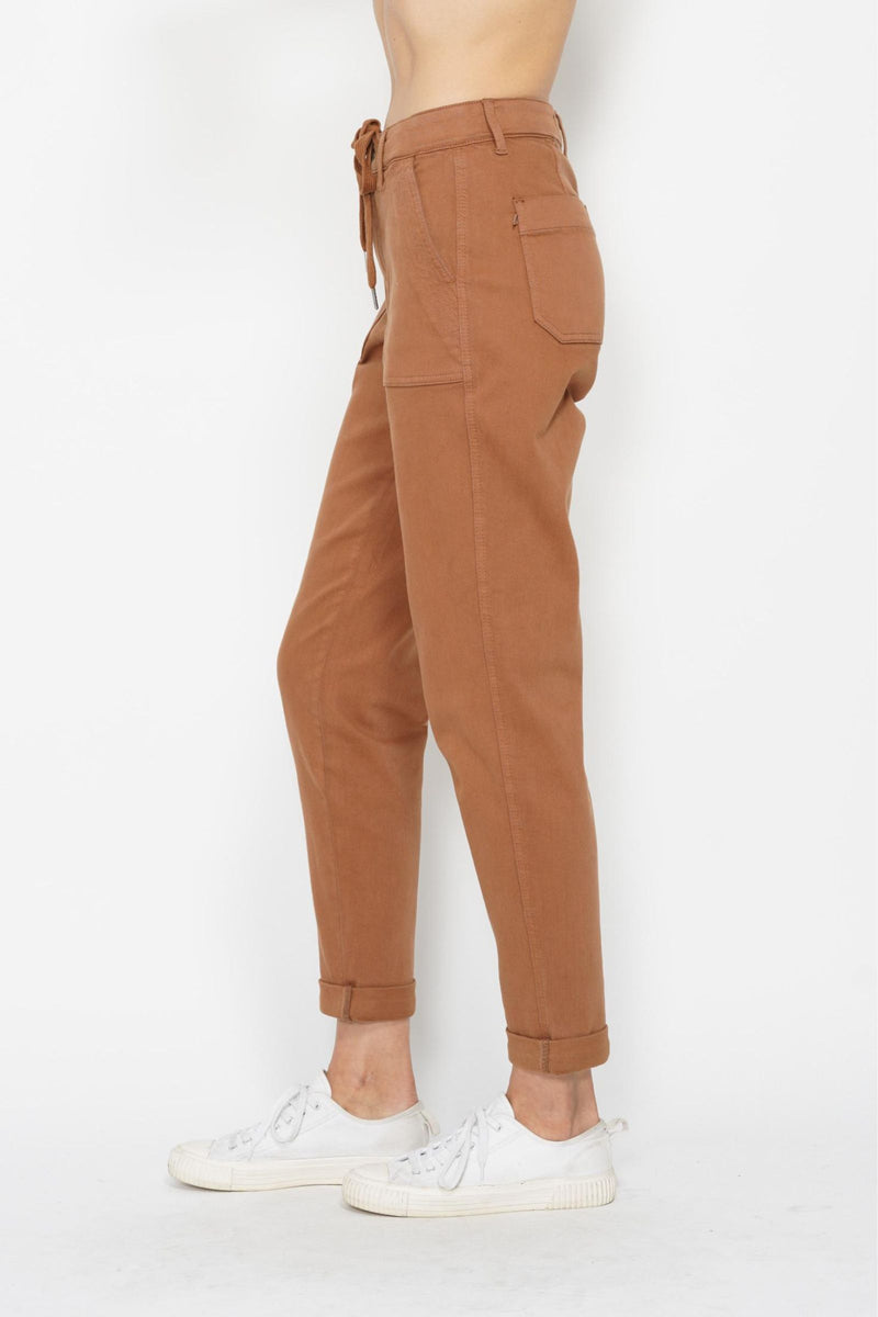 Judy Blue High Waist Garment Dyed Camel Double Cuff Jogger Denim Jeans 88857