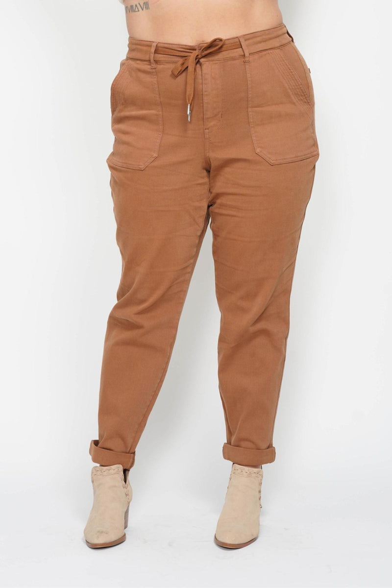 Judy Blue High Waist Garment Dyed Camel Double Cuff Jogger Denim Jeans 88857