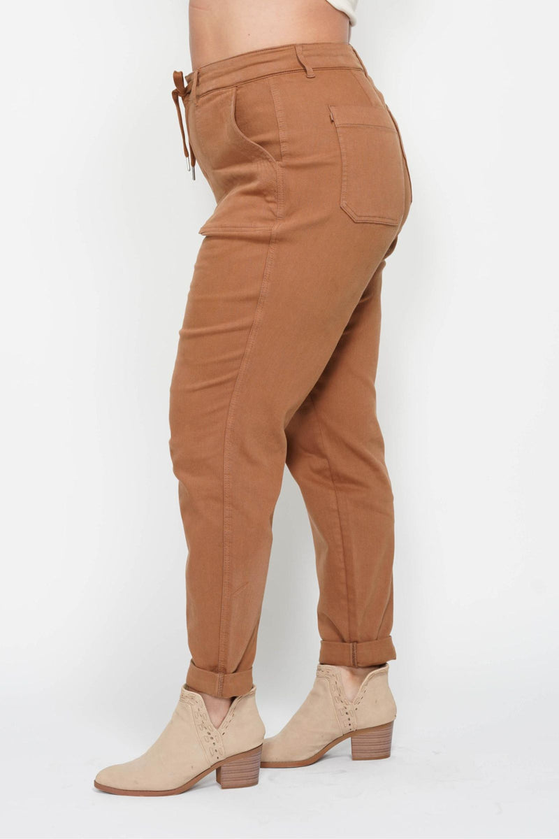 Judy Blue High Waist Garment Dyed Camel Double Cuff Jogger Denim Jeans 88857