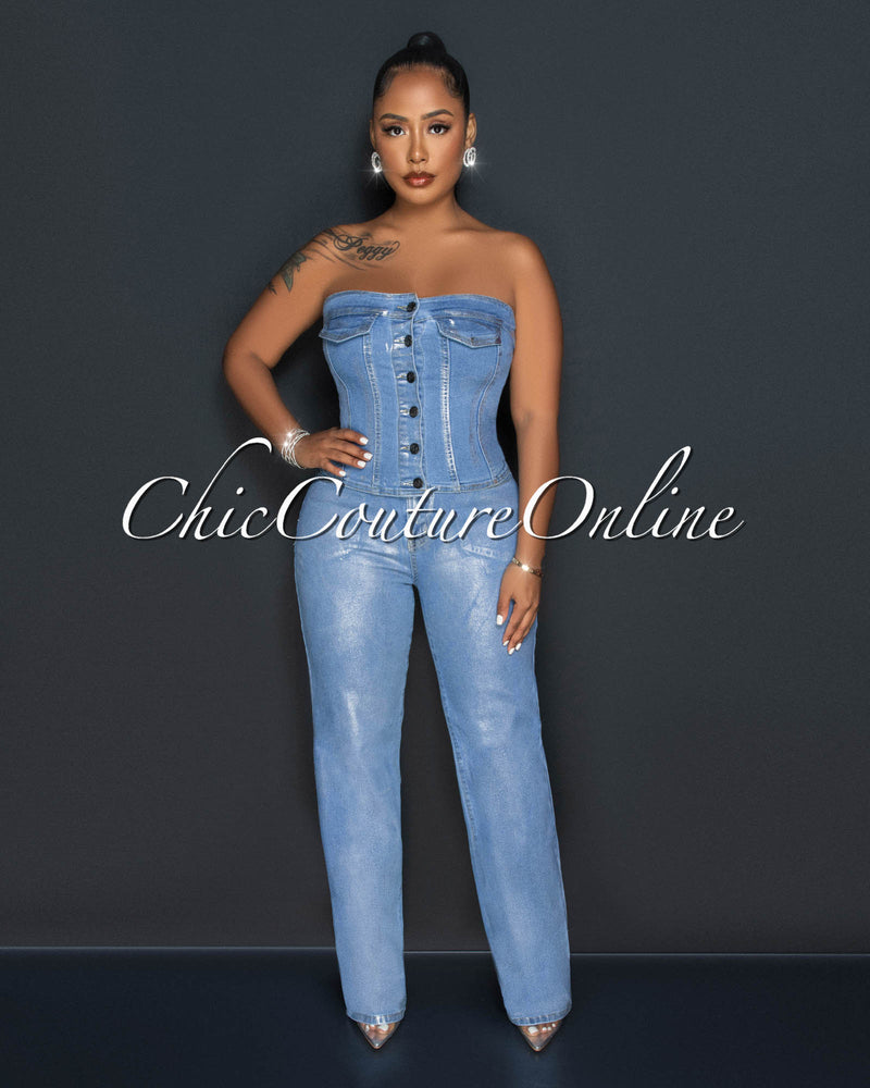 Tamarah Denim Silver Foil Wide Jeans