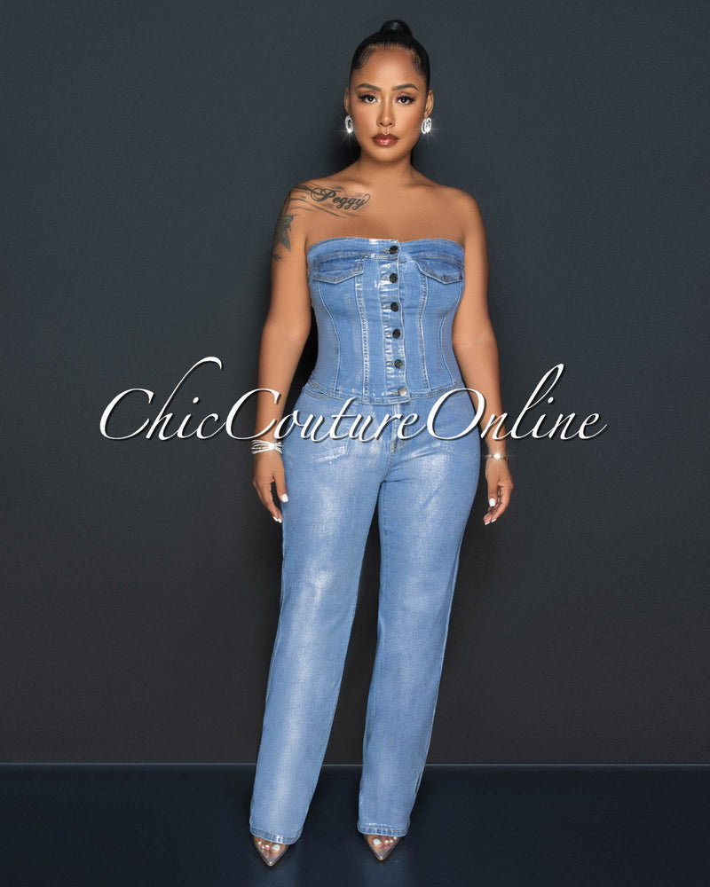 Tamarah Denim Silver Foil Wide Jeans