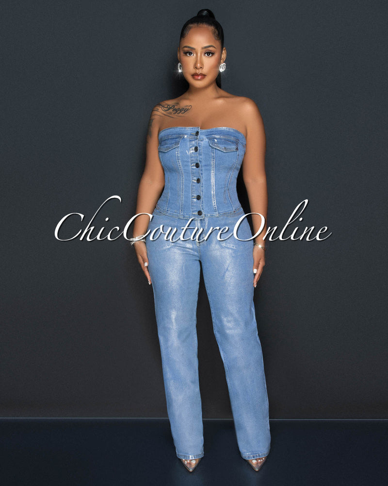 Tamarah Denim Silver Foil Wide Jeans