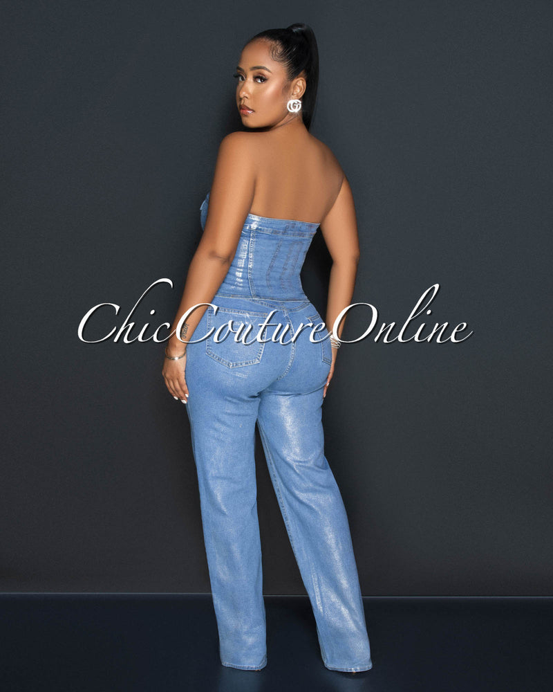 Tamarah Denim Silver Foil Wide Jeans
