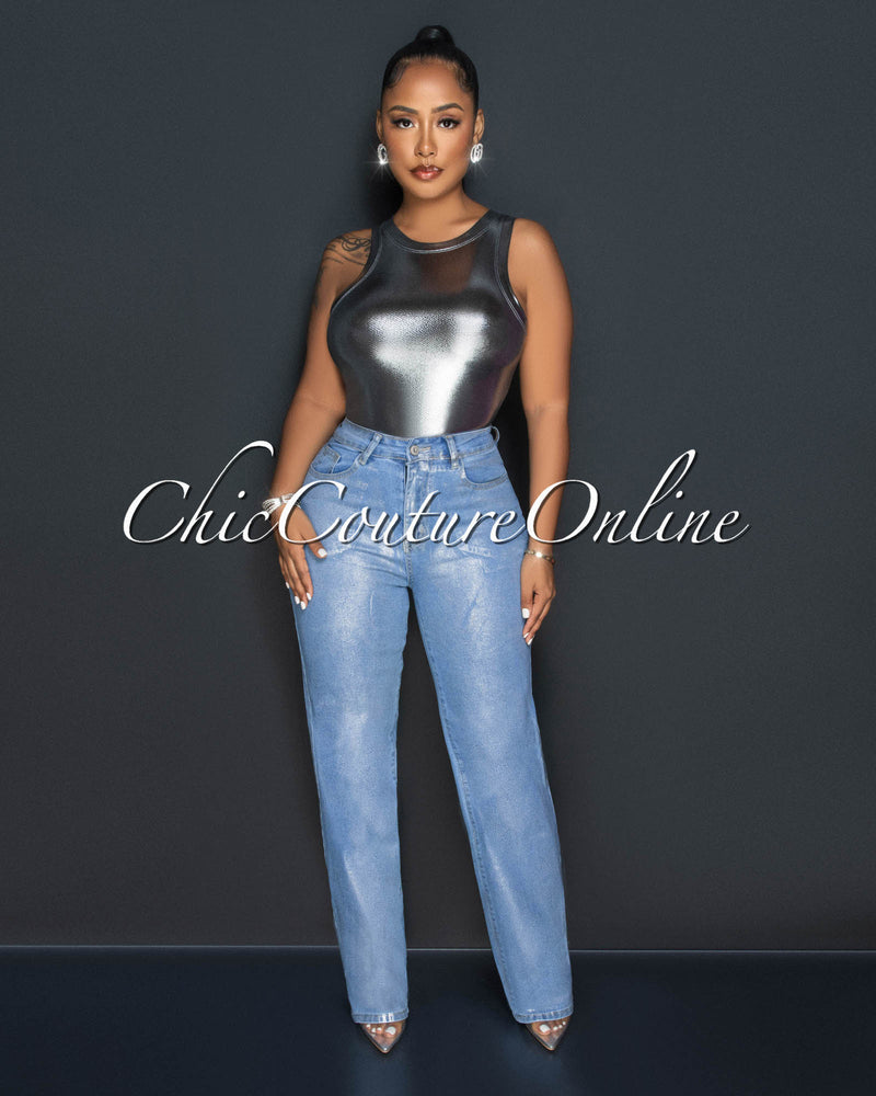 Tamarah Denim Silver Foil Wide Jeans