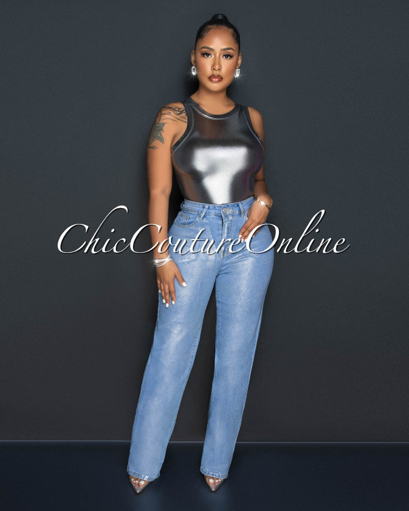 Tamarah Denim Silver Foil Wide Jeans